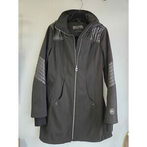 MICHAEL Michael Kors Black Soft Shell Hooded Anorak Quilted Sleeves Coat Size S